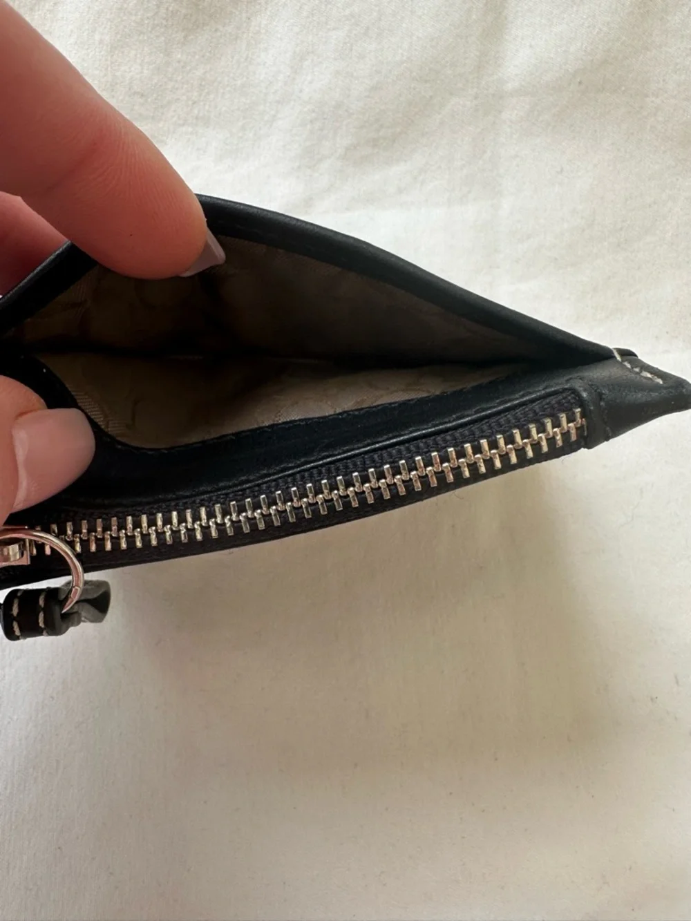 Coach Black Leather Skinny ID Card Case Keychain Small Wallet